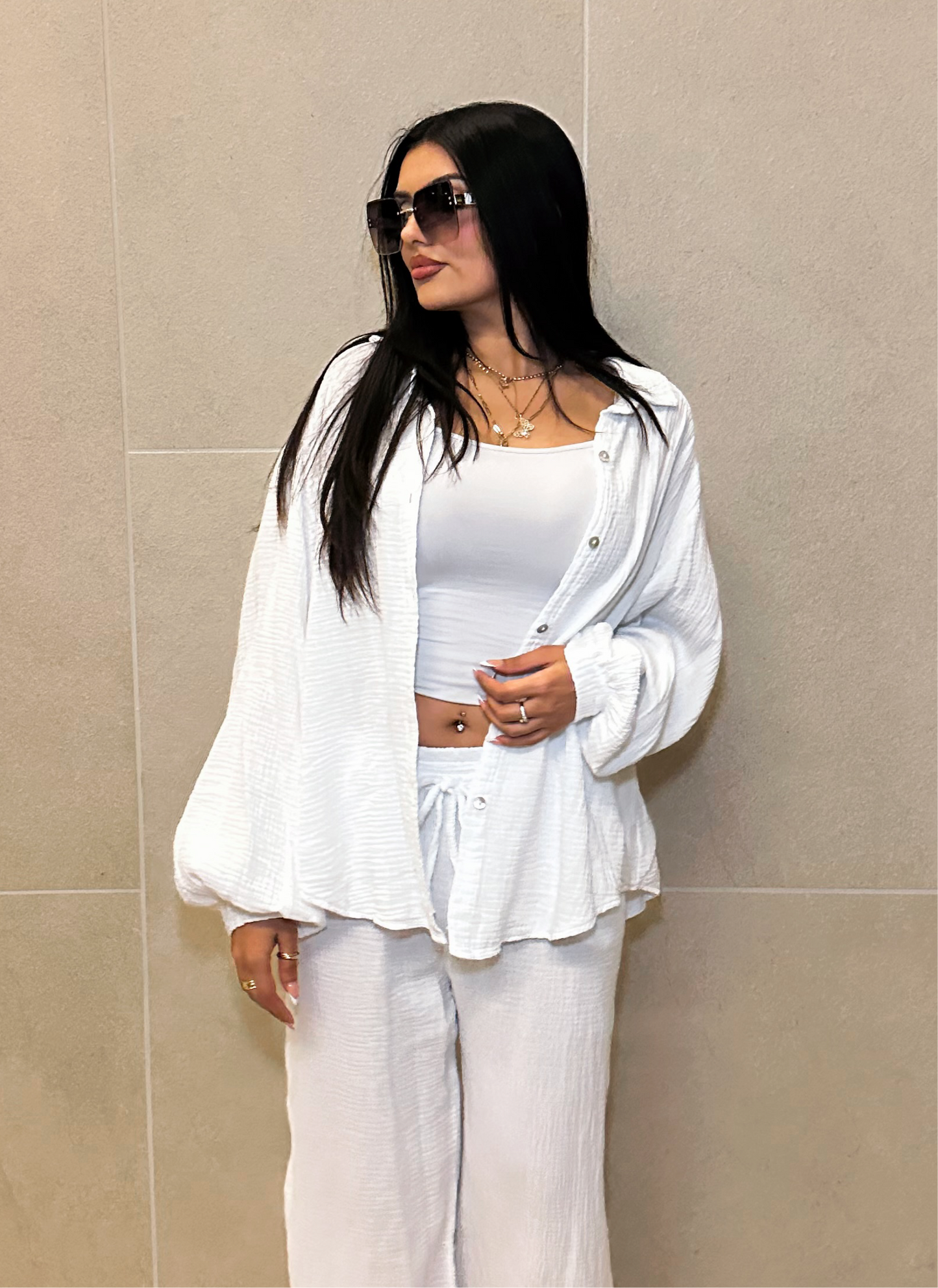 Tina Musselin Bluse Weiß oversize