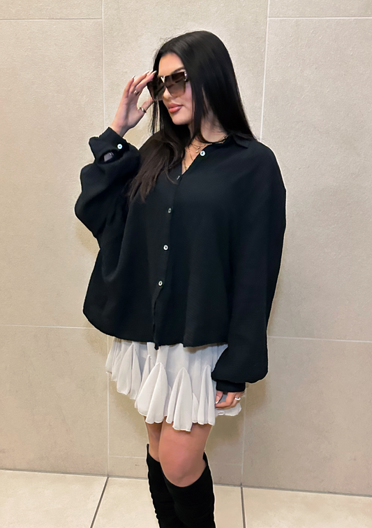 Tina Musselin Bluse Schwarz oversize