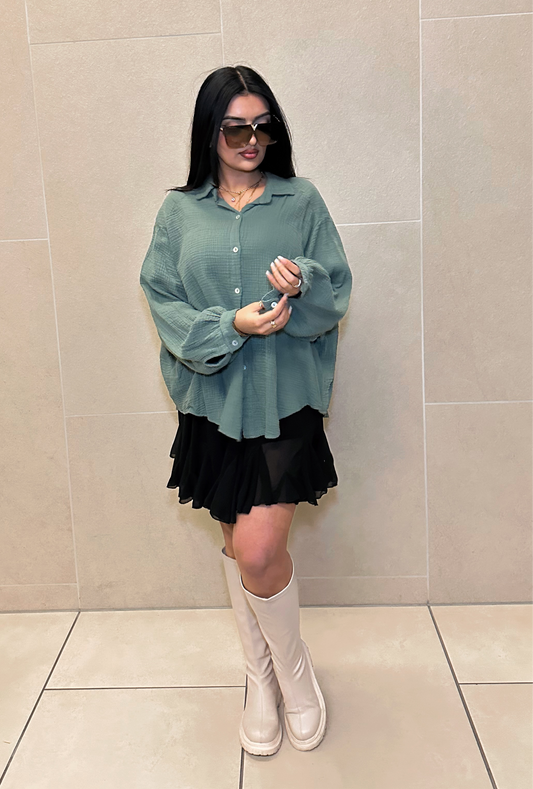 Tina Musselin Bluse Khaki oversize